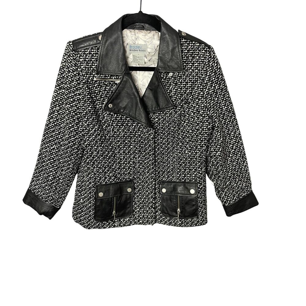 Bradley Bayou Wool & Leather‎ Tweed Motorcycle Jacket Women’s Size Small